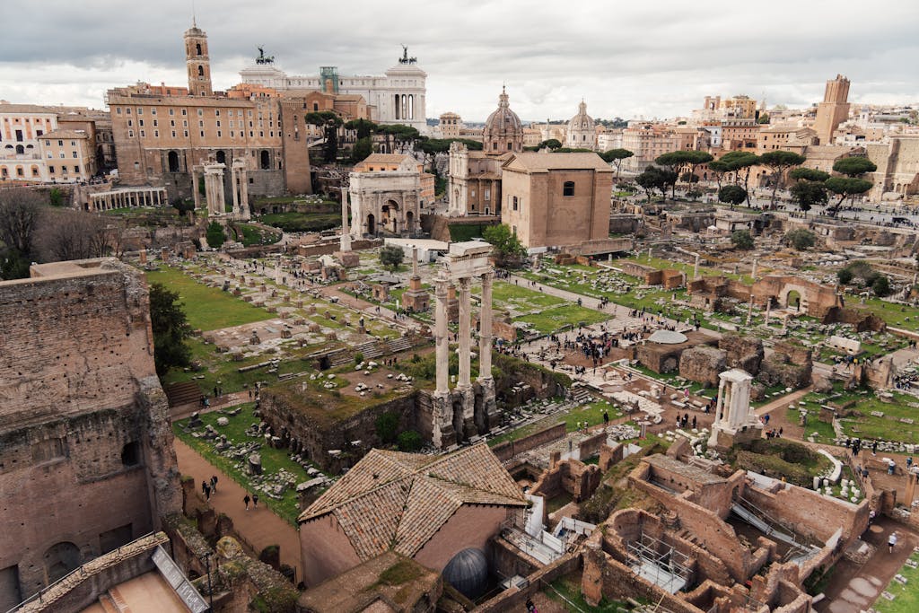 SocialMediaGirls Forum Explore the majestic ruins of the Roman Forum from above, showcasing ancient history and iconic Roman architecture.